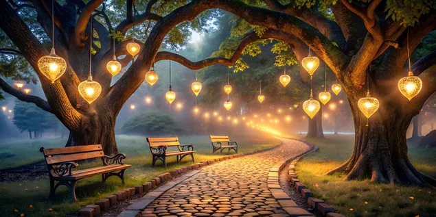 Шпалери Елегантні підвіски-сердечка на золотих ланцюжках сяють у нічній безтурботності 4K