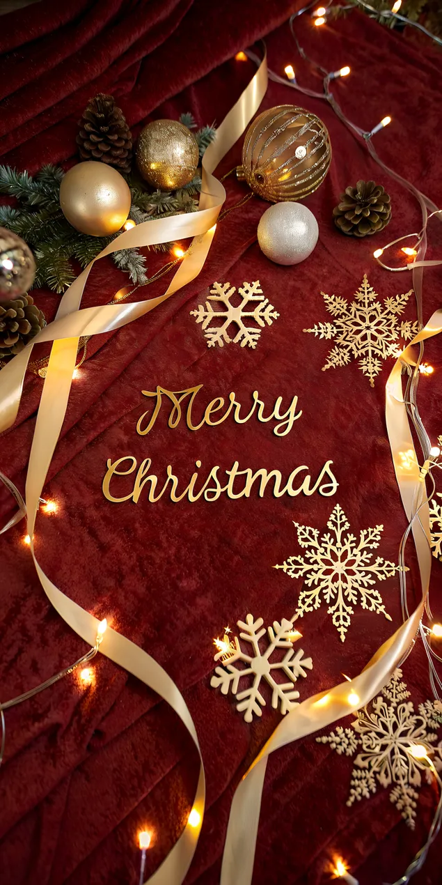 Elegantni Božić od crvenog baršuna sa svjetlećom kaligrafijom 2K pozadina