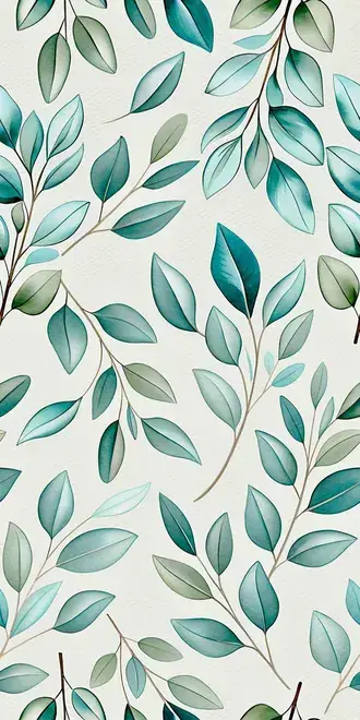 Tapeta Elegantní akvarelový botanický vzor s jemnými tyrkysovými a zelenými listy na texturovaném pergamenovém pozadí 2K