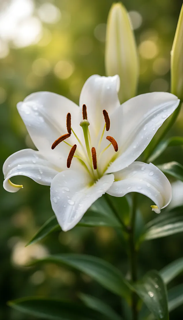 Lírio branco elegante sob luz natural. 2K papel de parede