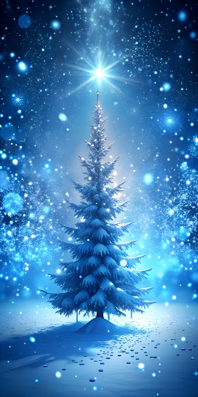 elegant winter glow: a radiant tree with shimmering blue particles download