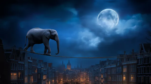 olifant op koord onder volle maan boven amsterdam download