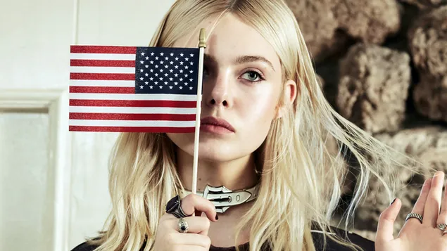 Elle Fanning with the american flag