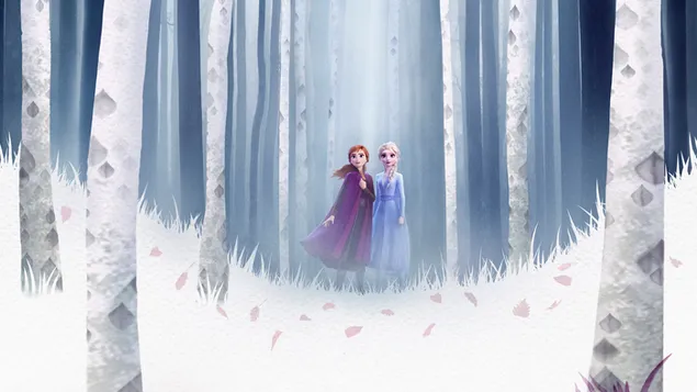 Elsa et Anna entrent dans une autre aventure épique dans la forêt enchantée 4K fond d'écran