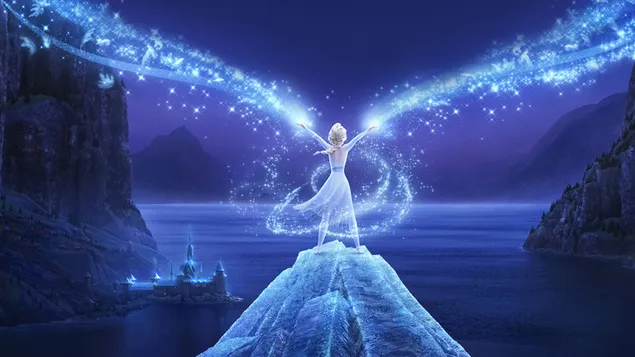 Elsa's magnificent ice power flurries through arendelle 2K wallpaper