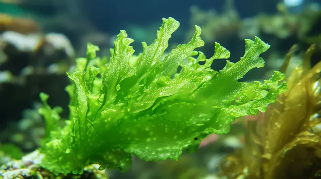 الجمال الزمردي لطحالب الكوديوم الكبيرة المضاءة بأشعة الشمس 4K خلفية