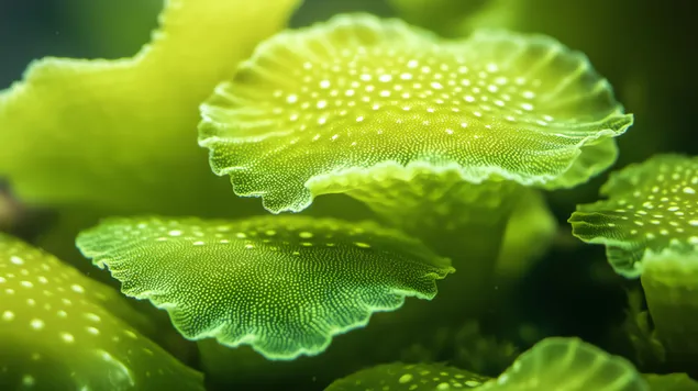 الطحالب الكبيرة الهشة ذات اللون الزمردي في المياه المضاءة بأشعة الشمس 8K خلفية