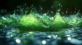 Emerald Splash: Dynamic Green Liquid in Motion 2K wallpaper