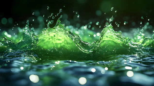 Emerald Splash: Dynamische grüne Flüssigkeit in Bewegung 2K Hintergrundbild