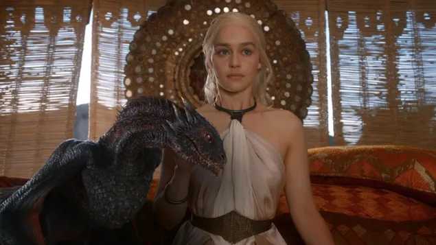 Emilia Clarke Sitting With Her Dragon HD wallpaper