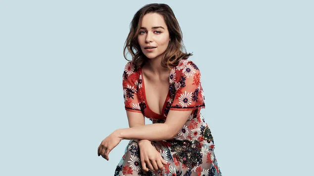 Emilia Clarke wearing transparent flower pattern dress download