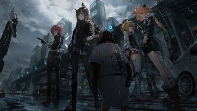 Manchot Empereur avec Girl Champs - Arknights (Jeu Vidéo Anime) 4K fond d'écran