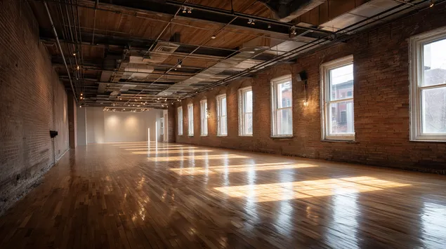 khong gian studio trong voi san go va tuong gach lo thien tai xuong