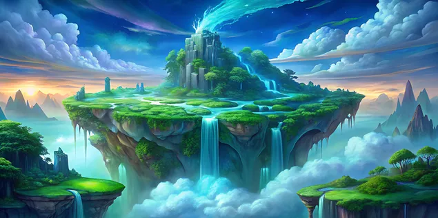 Enchanted Floating Island Paradise Above the Clouds 4K Tapeten