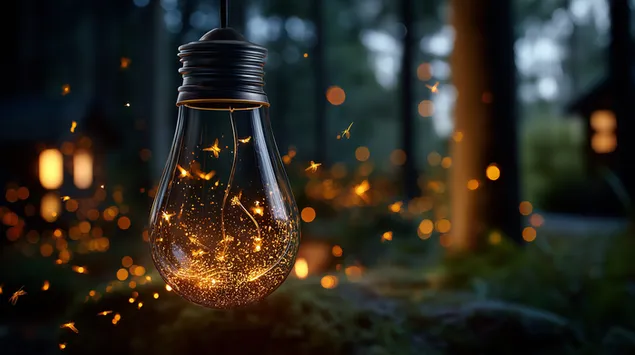 muat turun mentol lampu hutan terpesona dengan kelip-kelip dan pemandangan cahaya mistik