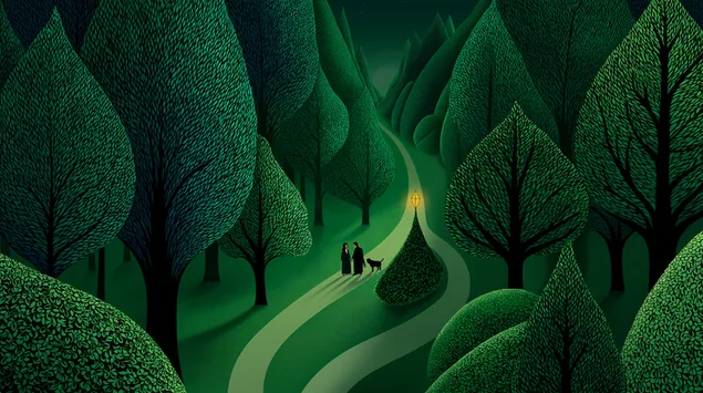 omag'osana gorska p''teka s figuri i osveteno d''rvo izteglyane