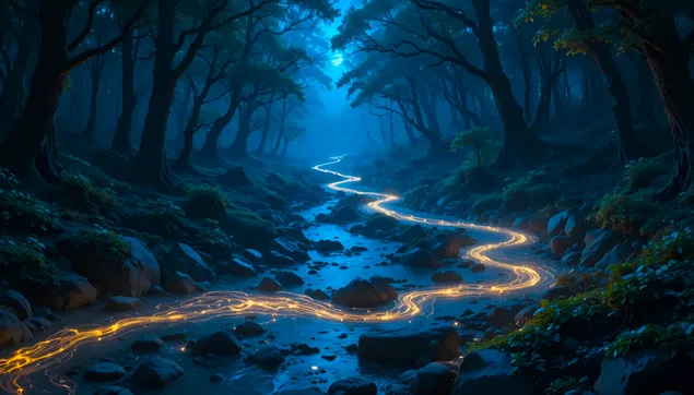 zacarana sumska rijeka: svijetleci nocni krajolik preuzmi