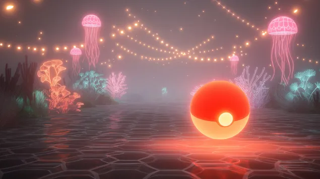 Fortryllet undervannsrike med glødende kule og maneter 2K bakgrunn