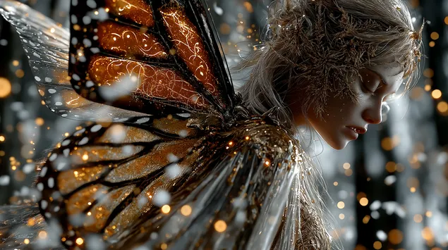 Czarujący Mag Motyli ze Złotym Pyłem i Delikatnymi Skrzydłami 2K tapeta