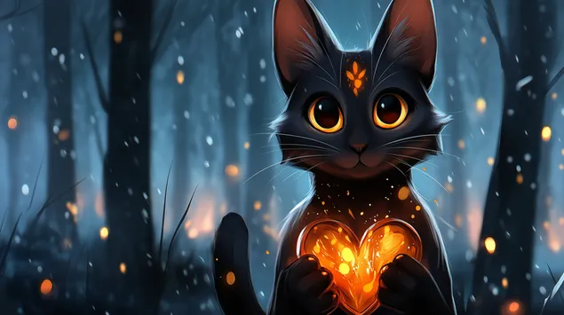 mace magjepsese qe mban nje zemer te ndritshme ne nje pyll me debore shkarkim