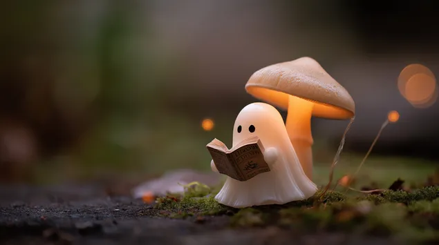 Fantazmë magjepsëse që lexon nën një kërpudhë të ndezur 2K sfond