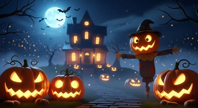 Malam Halloween yang mempesonakan dengan Tanglung Jack-o'-Bercahaya dan Rumah Agam Berhantu 2K kertas dinding