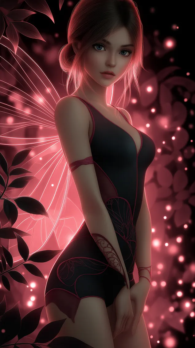 lumoava neonpinkki tumma keiju mystisessa metsassa lataa