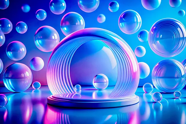 עולם כדורים קסום עם כדורים ביולומינסנטיים ואווירה עתידנית 4K טפט