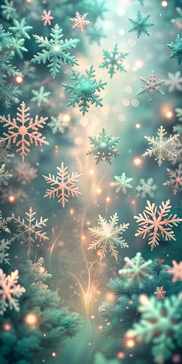 Des flocons de neige enchanteurs brillent dans une forêt hivernale mystique 2K fond d'écran