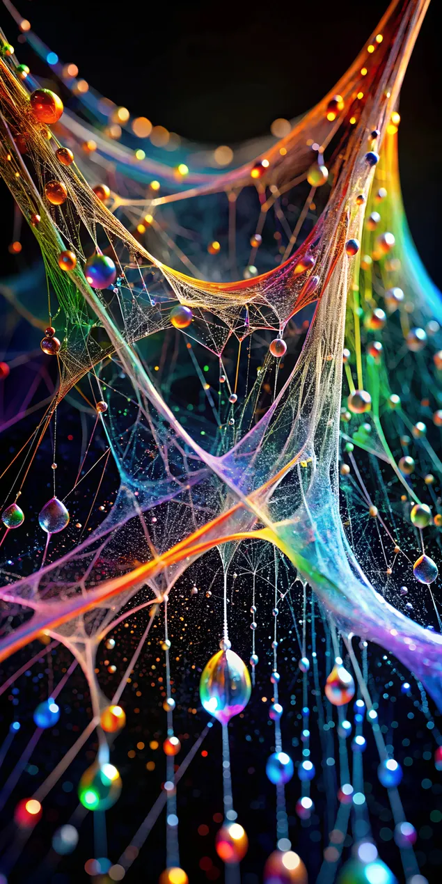 Hình nền Mạng lưới vô tận của những sợi chất lỏng cầu vồng kim loại tạo thành các mẫu chất lỏng trong không gian 2K