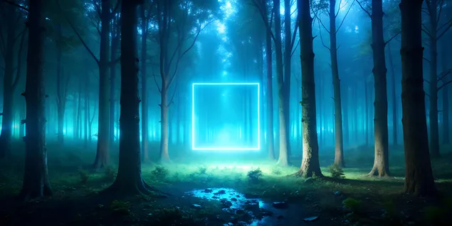 Gizemli Bir Ormanda Gizemli Parıltı, Neon Mavi Kare 4K duvar kağıdı