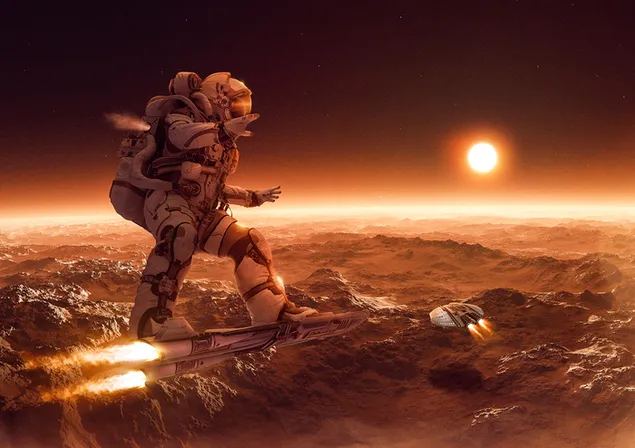 الاستمتاع برحلة رائد الفضاء عند غروب الشمس 4K خلفية