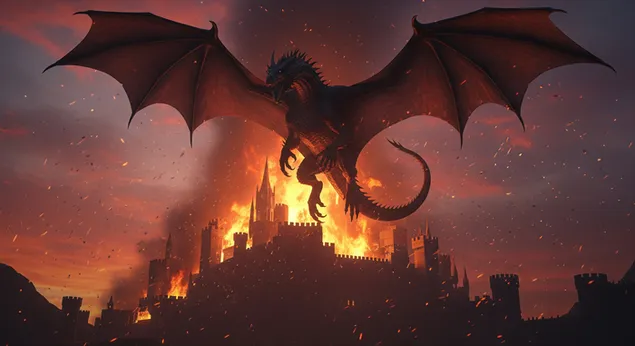 Epic Dragon Soaring Over a Burning Castle - House Of Dragon Dekstop Background for Desktop background 4K wallpaper