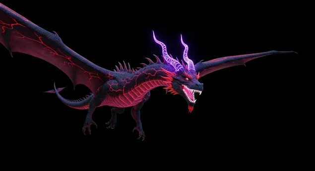 Episkt glödande drakehus med lila horn för skrivbordsbakgrund 4K bakgrund