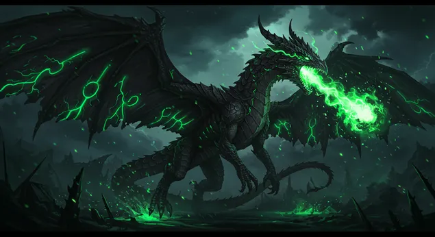 Epinis žalias ugnimi alsuojantis drakonas iš Drakono namų darbalaukio fonui 4K ekrano užsklanda