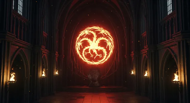 Epic House Of Dragon Throne Room with Fiery Sigil for Desktop background 4K wallpaper