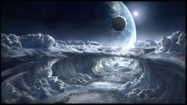 Erde mit Mond aus dem Weltraum herunterladen