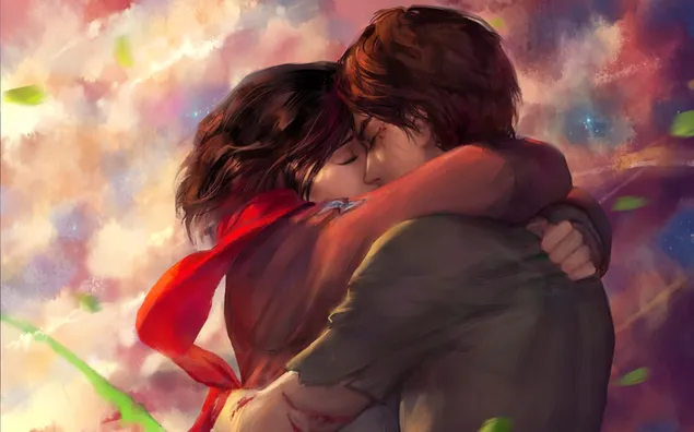 Eren & Mikasa o pisani naravi HD ozadje