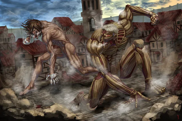 Преземете Ерен Јегер (Нападен Титан) против Рајнер (Оклопен Титан)