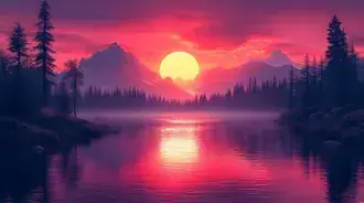 Tapeta Ethereal Dawn: Radiant Peaks a klidné vody v harmonii 2K
