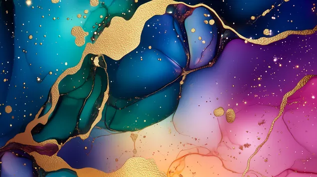 ethereal gold: abstrakte fluid art mit satten farbtonen herunterladen