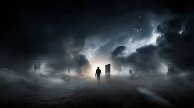 Етереален пејзаж од портали - Темни патеки кон други светови 2K тапет