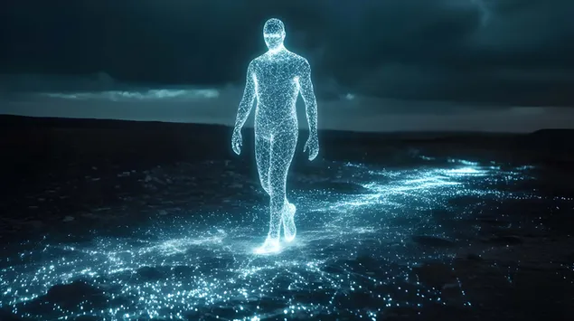 Hình nền Hình dạng ánh sáng thanh tao bước đi trong đêm giông bão 4K