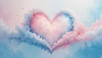 pastel'noe vozdushnoe oblako v forme serdtsa: romanticheskoe nebo, abstraktsiya skachat'