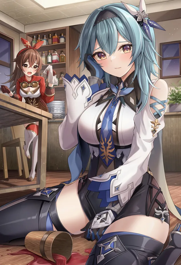 Eula a vărsat accidental băutura | Genshin Impact 2K imagine de fundal