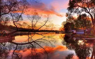 pemandangan danau sore hari unduhan