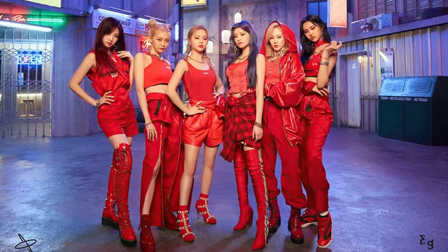 Everglow (K-Pop Band) dalībnieki filmā “La Di Da” MV Shoot (2020) 4K fona tapete