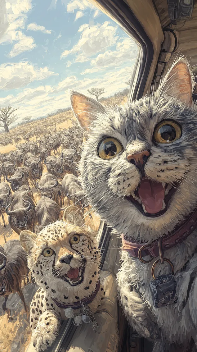 nadsena selfie kocky a geparda se stadem pakonu na safari stahnout