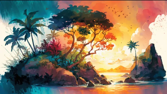 Exotesch Abenteuer an engem liewege tropesche Paradise 8K Tapeten