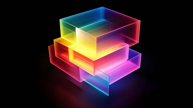קובייה מתפוצצת עם שכבות ניאון תוססות 4K טפט